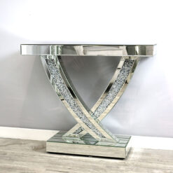 Diamond Crush Mirrored X Shape Glitter Console Table