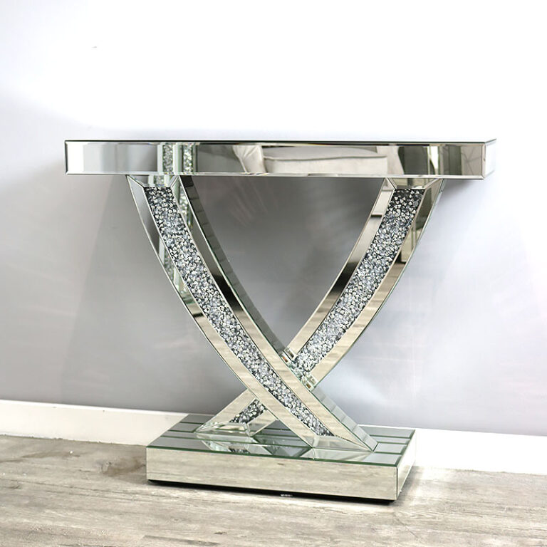 Console Sparkle Table Diamond Crush Mirrored X Shape Glitter Console Table | Picture Perfect Home