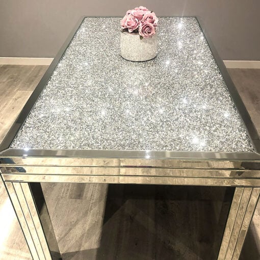 Diamond Crush Rectangular Mirrored Glass Dining Table 160cm