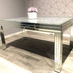Diamond Crush Rectangular Mirrored Glass Dining Table 160cm