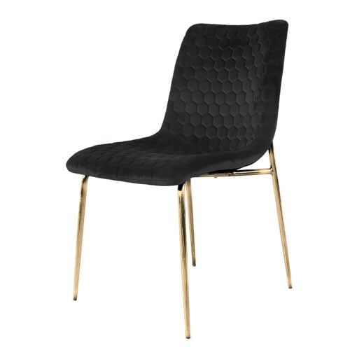 Set Of 2 Harlow Black Velvet Dining Chairs With Gold Legs