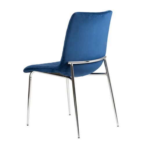 Set Of 2 Harlow Blue Velvet Dining Chairs With Chrome Legs