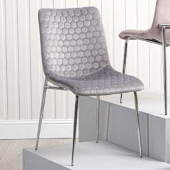 Harlow Grey Velvet Dining Chair With Chrome Legs