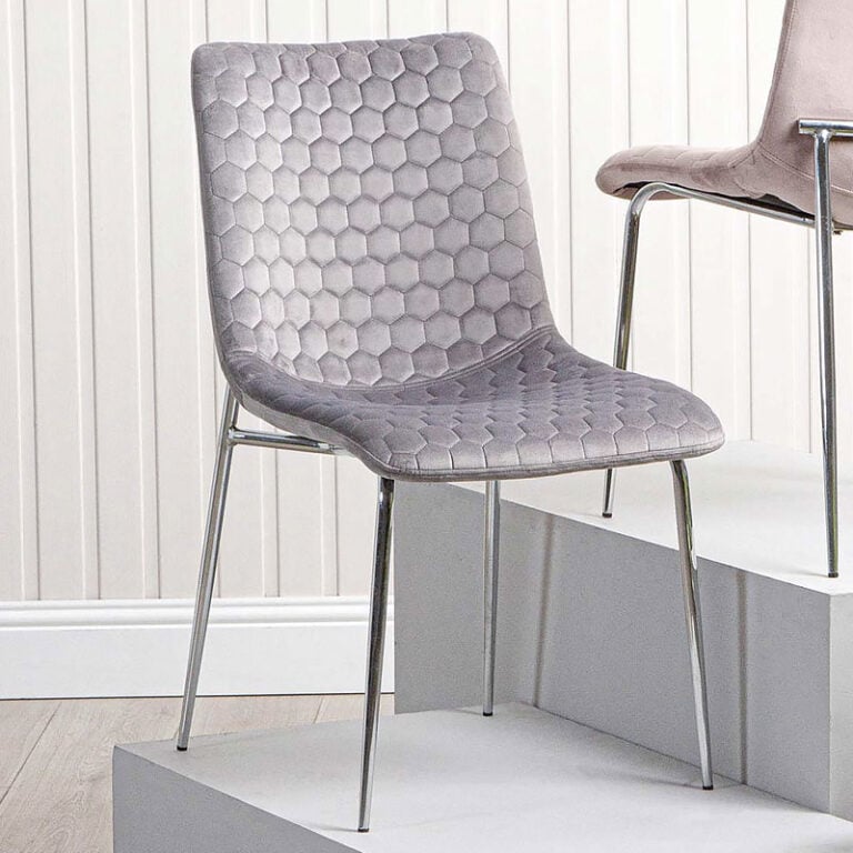 Set Of 2 Harlow Grey Velvet Dining Chairs With Chrome Legs | Picture ...