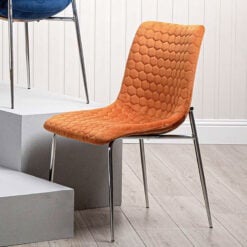 Set Of 2 Harlow Orange Velvet Dining Chairs With Chrome Legs