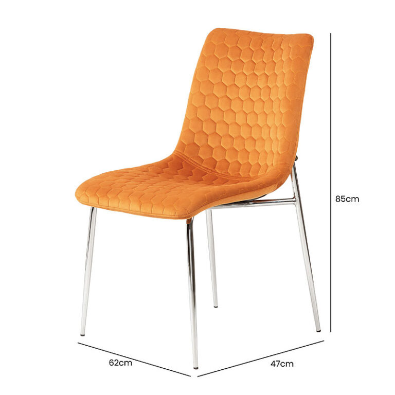 Set Of 2 Harlow Orange Velvet Dining Chairs With Chrome Legs Picture Perfect Home