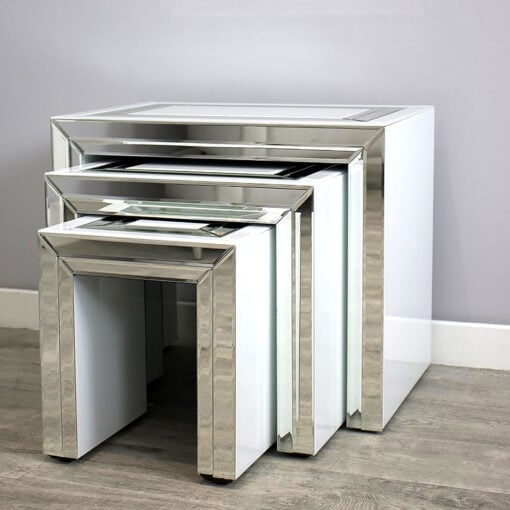 Madison White Mirrored Glass Nest Of 3 Side Tables