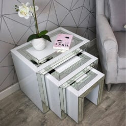 Madison White Mirrored Glass Nest Of 3 Side Tables