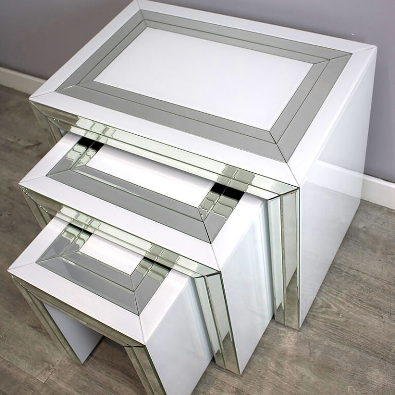 Madison White Mirrored Glass Nest Of 3 Side Tables Picture Perfect Home