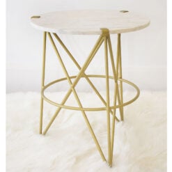 Zodiac Round Marble Side End Display Table With Gold Metal Base