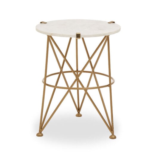 Zodiac Round Marble Side End Display Table With Gold Metal Base