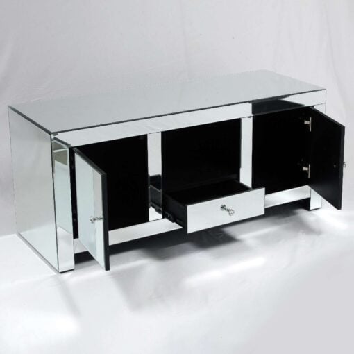 Classic Mirror Silver Mirrored Glass TV Stand Media Unit 120cm