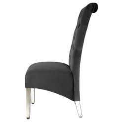 Anne High Back Grey Velvet And Chrome Dining Chair With Lion Knocker
