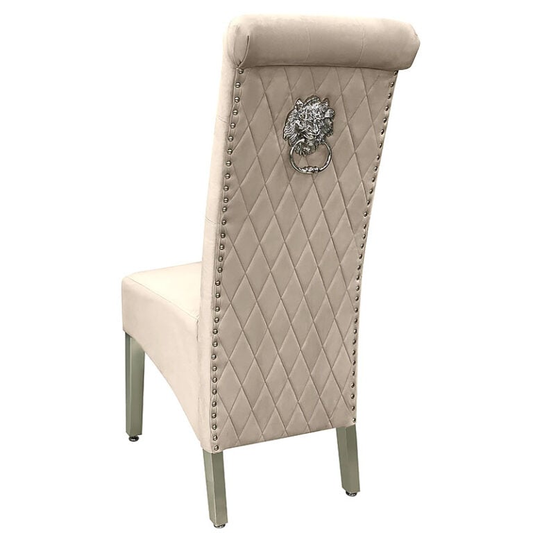 Set Of 2 Anne High Back Mink Velvet And Chrome Dining Chairs With Lion Knocker Picture Perfect