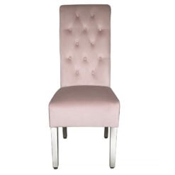 Anne High Back Pink Velvet And Chrome Dining Chair With Lion Knocker