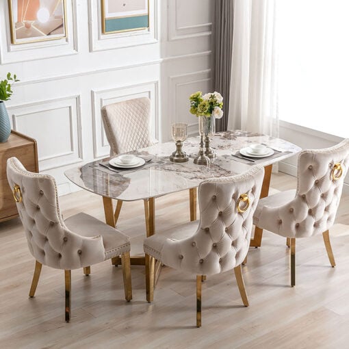 Belgravia Cream White Ceramic And Gold Dining Table 180cm