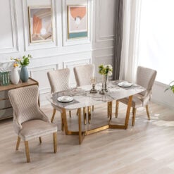 Belgravia Cream White Ceramic And Gold Dining Table 180cm