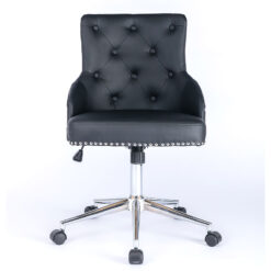 Camilla Black PU Leather And Chrome Office Chair With Lion Knocker