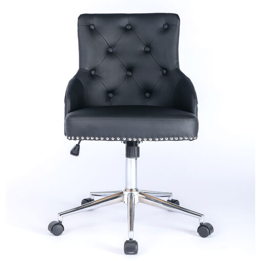 Camilla Black PU Leather And Chrome Office Chair With Lion Knocker