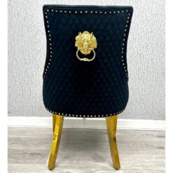 Camilla Black Velvet And Gold Dining Chair With Lion Ring Knocker