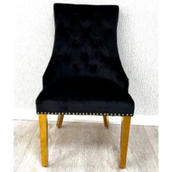 Camilla Black Velvet And Gold Dining Chair With Lion Ring Knocker