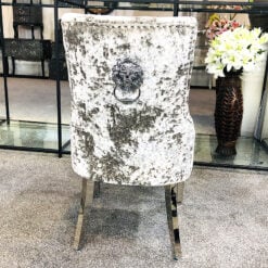 Set Of 2 Camilla Crushed Velvet And Chrome Dining Chairs With Lion Knocker