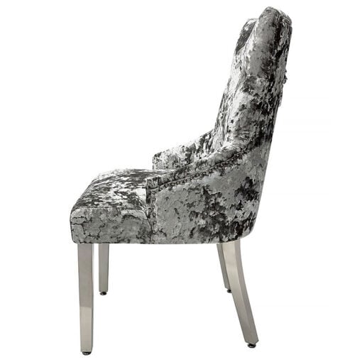 Camilla Crushed Velvet And Chrome Dining Chair With Lion Knocker