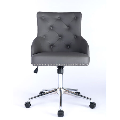 Camilla Grey PU Leather And Chrome Office Chair With Lion Knocker
