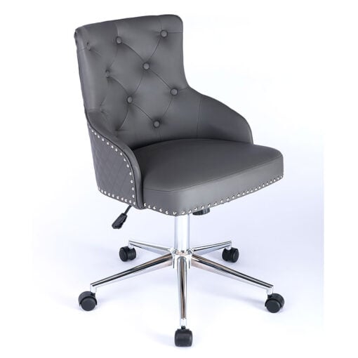 Camilla Grey PU Leather And Chrome Office Chair With Lion Knocker