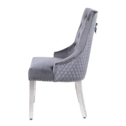 Camilla Grey Velvet And Chrome Dining Chair With Round Ring Knocker
