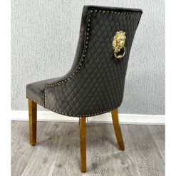 Set Of 2 Camilla Grey Velvet And Gold Dining Chairs With Lion Ring Knocker