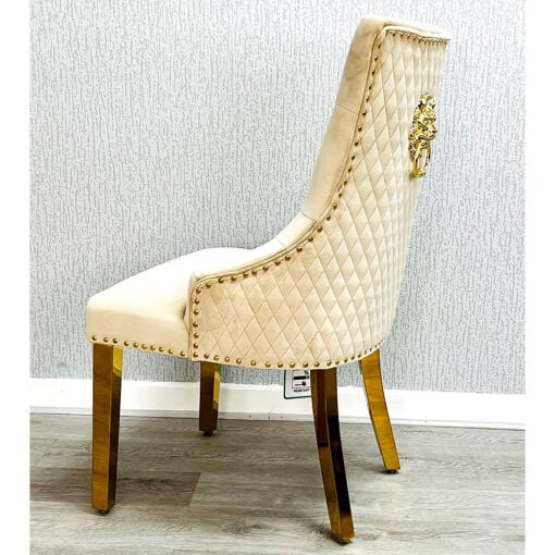Camilla Mink Velvet And Gold Dining Chair With Lion Knocker