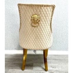 Set Of 2 Camilla Mink Velvet And Gold Dining Chairs With Lion Knocker