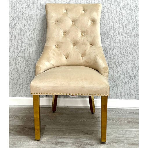 Camilla Mink Velvet And Gold Dining Chair With Lion Knocker