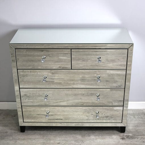 Classic Mirror 5 Drawer Mirrored Glass Chest Of Drawers