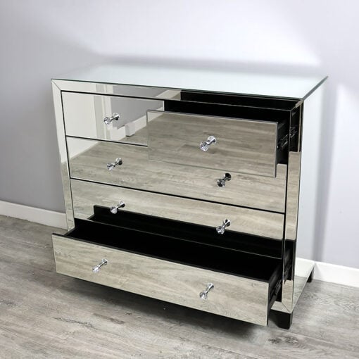 Classic Mirror 5 Drawer Mirrored Glass Chest Of Drawers