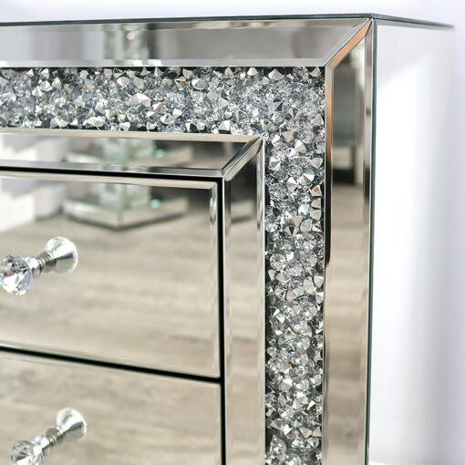 Diamond Crush 3 Drawer Mirrored Glass Bedside Cabinet