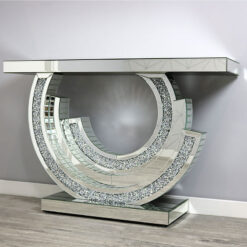 Diamond Crush Mirrored Glass Crescent Console Table