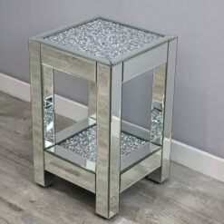 Diamond Crush Mirrored Glass Side Table End Table 56cm