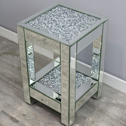 Diamond Crush Mirrored Glass Side Table End Table 56cm
