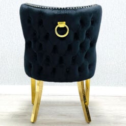Diana Wide Black Velvet And Gold Dining Chair With Ring Knocker