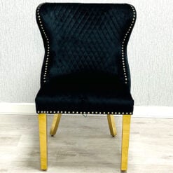 Diana Wide Black Velvet And Gold Dining Chair With Ring Knocker