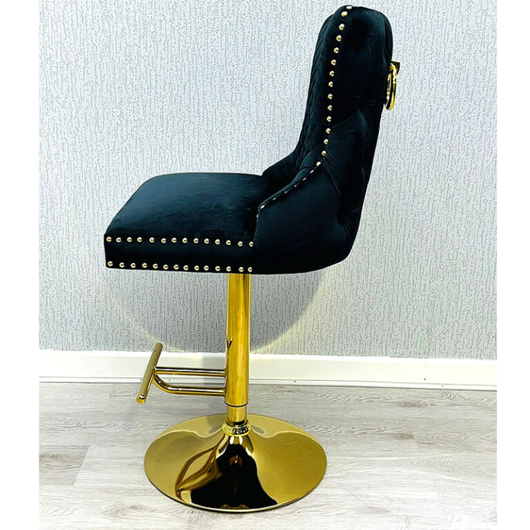Elizabeth Black Velvet And Gold Bar Stool With Ring Knocker Picture