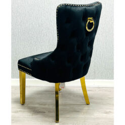 Set Of 2 Elizabeth Black Velvet And Gold Dining Chairs With Ring Knocker