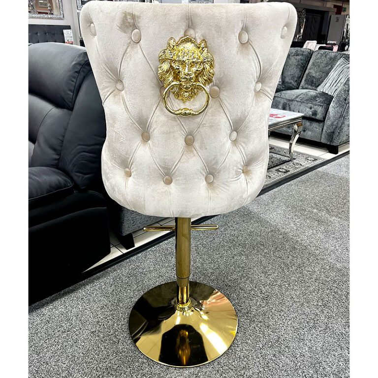 Elizabeth Cream Velvet And Gold Bar Stool With Lion Knocker Picture