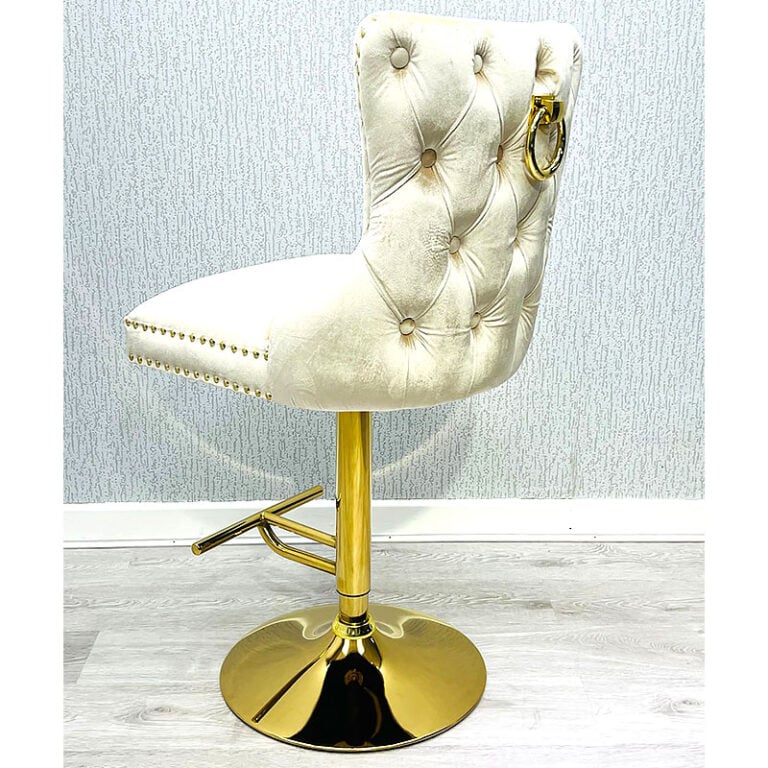 Elizabeth Cream Velvet And Gold Bar Stool With Ring Knocker Picture