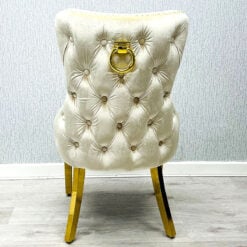 Set Of 2 Elizabeth Cream Velvet And Gold Dining Chairs With Ring Knocker