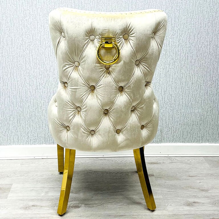 Set Of 2 Elizabeth Cream Velvet And Gold Dining Chairs With Ring