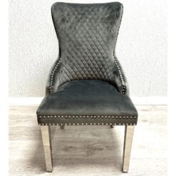 Elizabeth Dark Grey Velvet And Chrome Dining Chair With Ring Knocker
