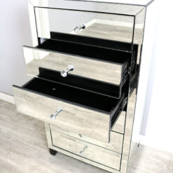 Classic Mirror 6 Drawer Mirrored Glass Tallboy Chest Of Drawers